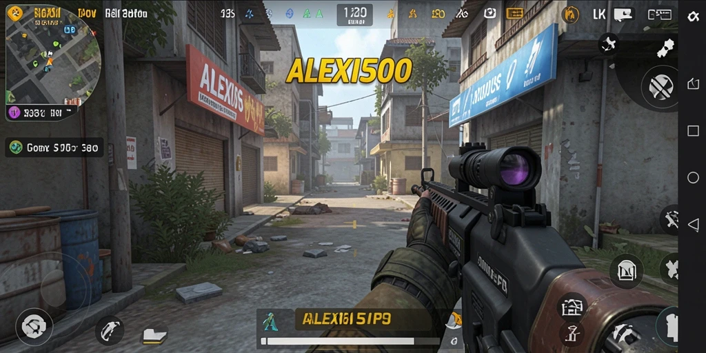 Tangkapan layar ALEXIS500 menunjukkan aksi gameplay FPS yang intens.