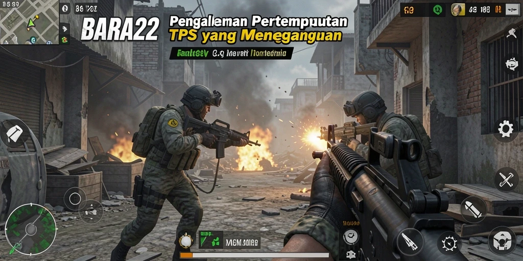 Tampilan gameplay seru dari BARA22 dengan aksi tembak-menembak yang intens.