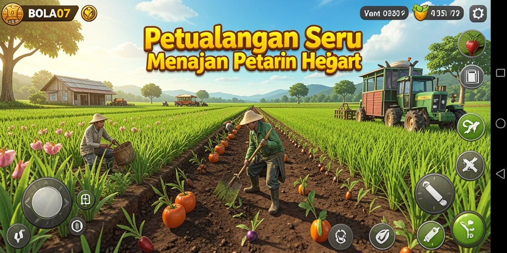 Screenshot utama BOLA07 menampilkan gameplay pertanian yang menarik.
