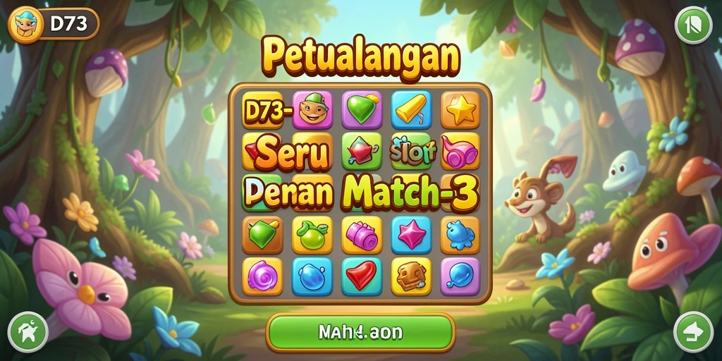 Screenshot D73 menampilkan gameplay seru di level Match-3.