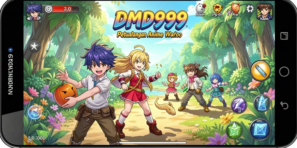 Screenshot gameplay DMD999 menampilkan karakter anime dalam aksi seru.