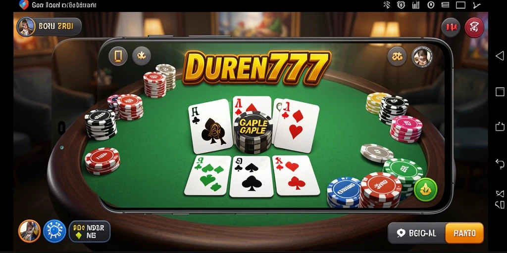 Tampilan gameplay seru DUREN777 dengan kartu Gaple yang asyik.