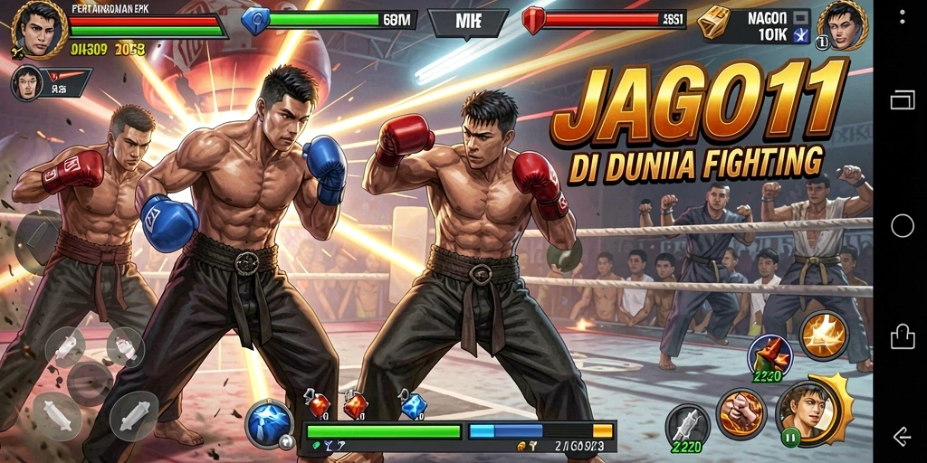 Tampilan screenshots JAGO11 menunjukkan aksi pertarungan yang mendebarkan dan dinamis.