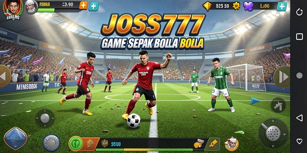 Screenshot JOSS777 menampilkan aksi seru di lapangan sepak bola.