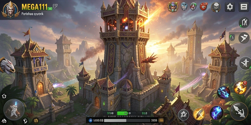 Tampilan gameplay menara yang menakjubkan di MEGA111.