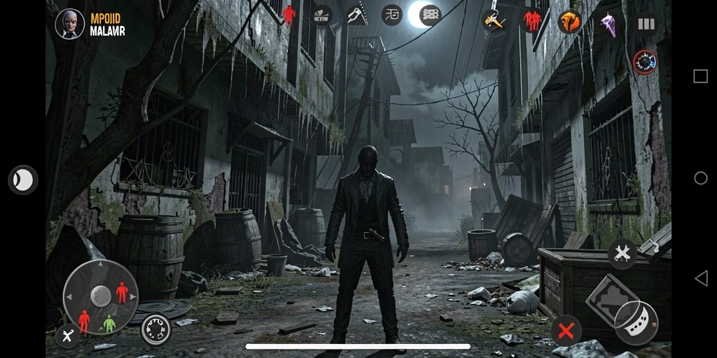 Screenshot gameplay MPOID dengan suasana menyeramkan dan menegangkan.