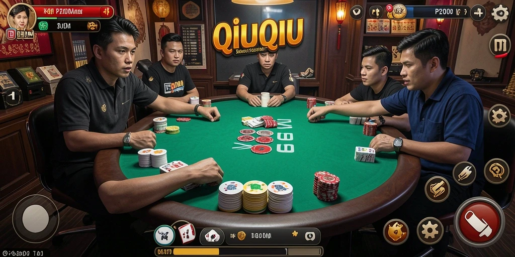 Screenshot P200M menampilkan aksi seru dalam permainan QiuQiu.