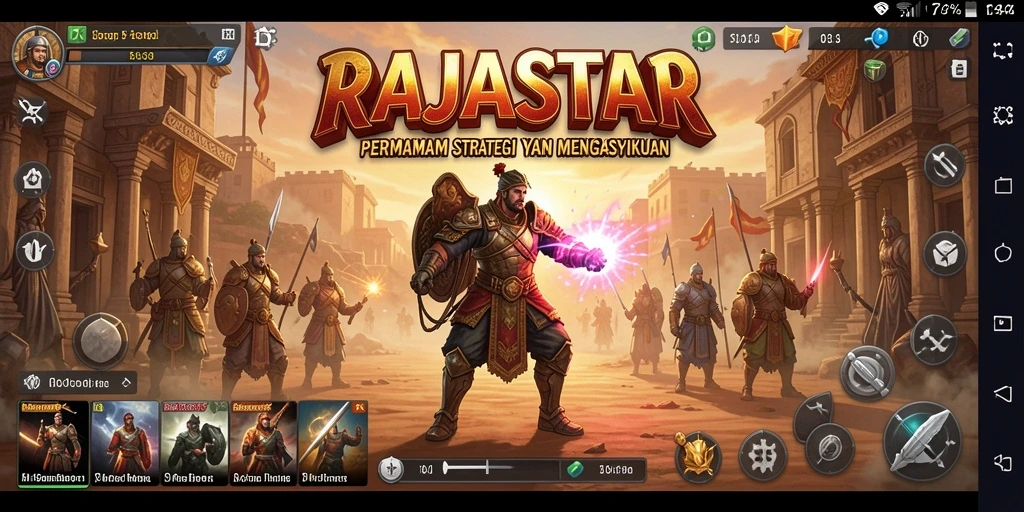 Screenshot utama <strong>RAJASTAR</strong> menampilkan gameplay strategi yang intens dan mendebarkan.