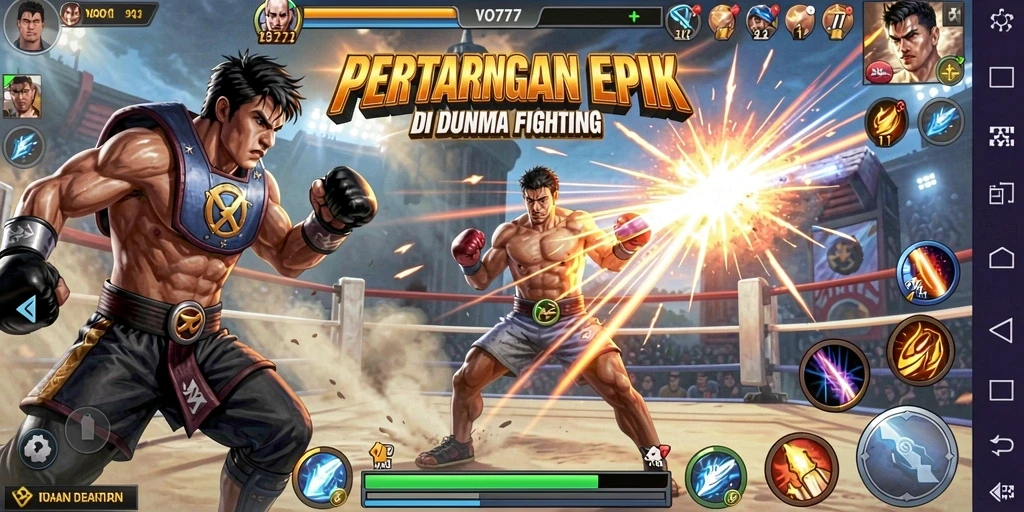 Tampilan seru gameplay pertarungan dalam VO777 dengan karakter unik.